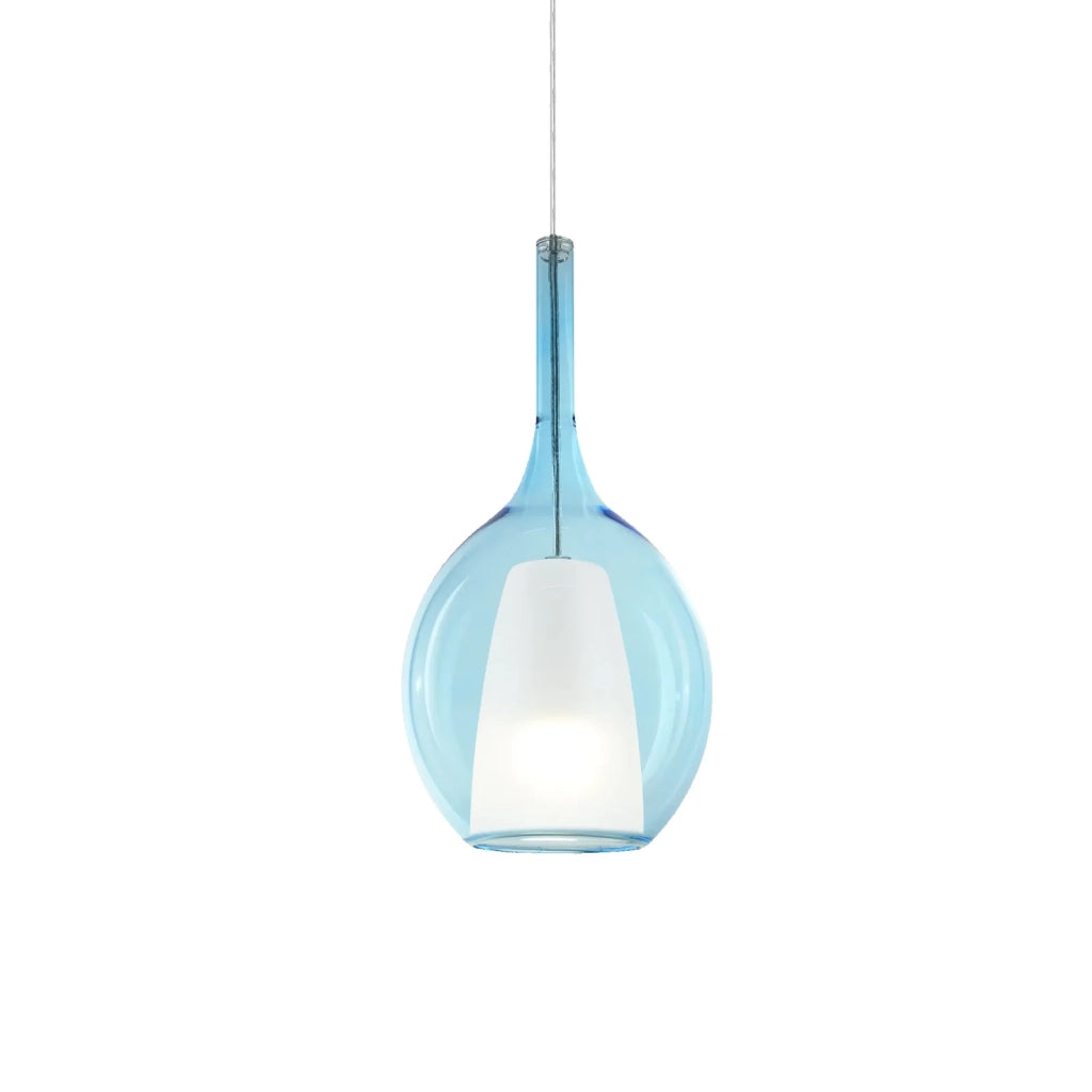 Sospensione Contemporanea Kalique Vetro Azzurro Bianco E Cromo 1 Luce E27 H36Cm