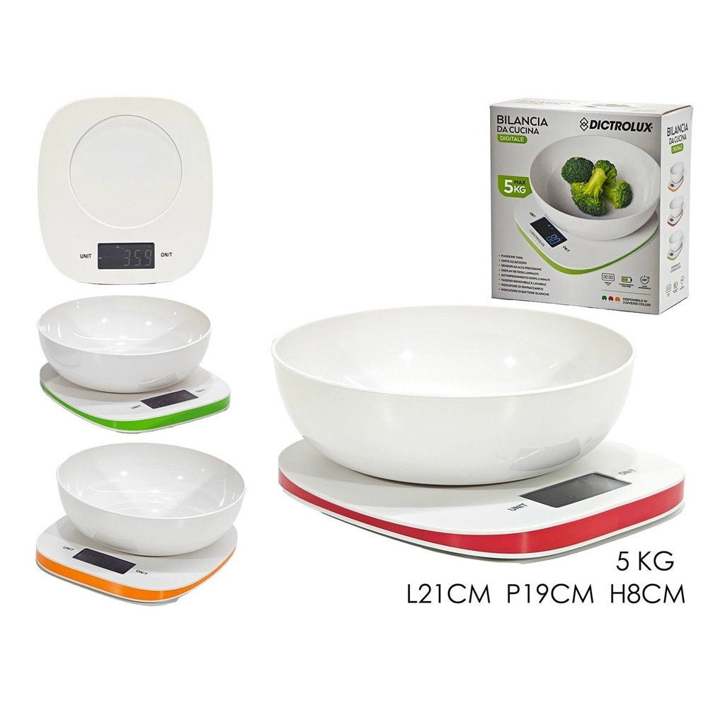 Trade Shop - Bilancia Da Cucina Digitale Portata 5kg Con Ciotola Rimovibile Display Lcd Retroilluminato -