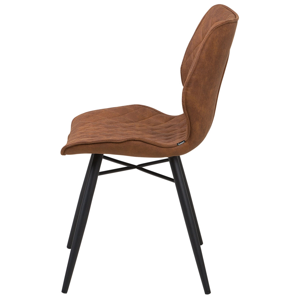 Set di 2 sedie da pranzo con rivestimento in tessuto marrone e gambe in metallo nero stile retrò rustico