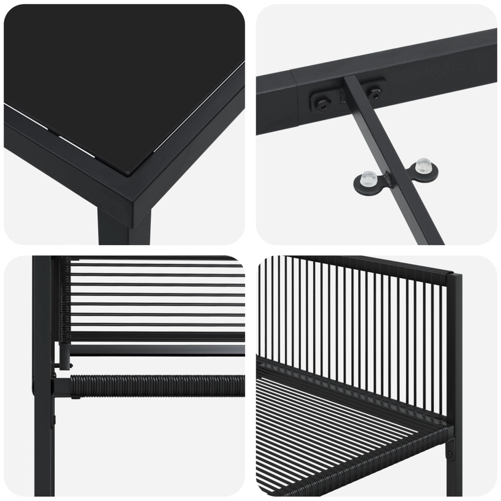 Set da pranzo da giardino 9 pezzi in rattan plastico nero