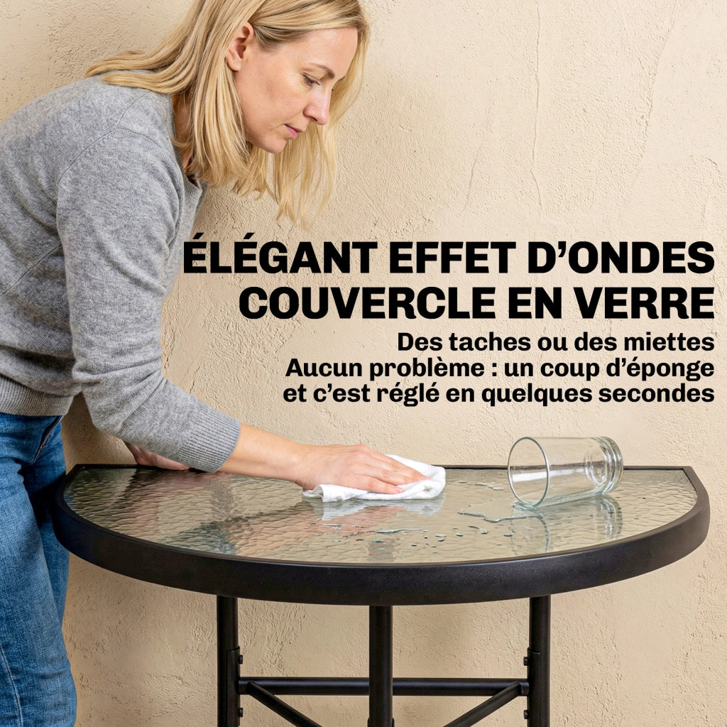 Set Bistrot Esterno 3 Pezzi ¨C zephmum ¨C Nero con Tavolo Vetro Semicircolare e Sedie Pieghevoli