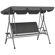 DONDOLO DA GIARDINO 3 POSTI IN RATTAN PE E ACCIAIO CON TETTUCCIO E PORTABICCHIERI, 204X112X150 CM, GRIGIO