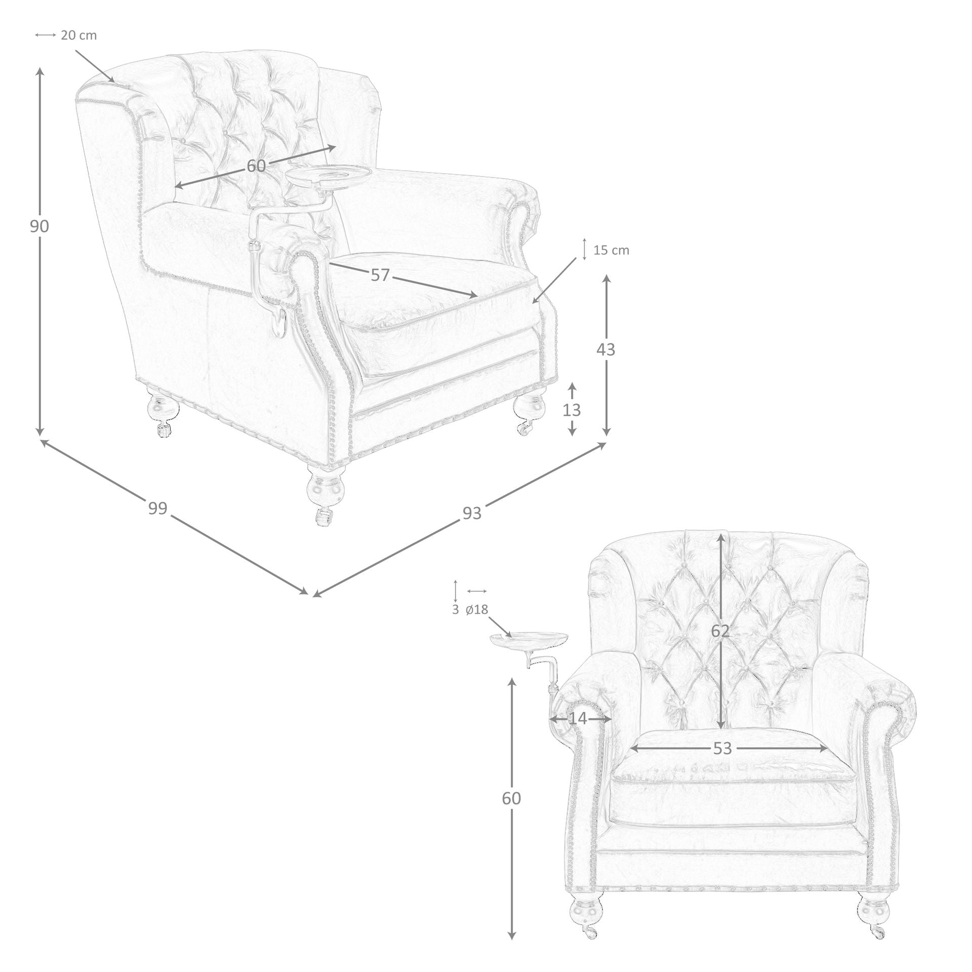 Poltrona Chester in pelle marrone cognac