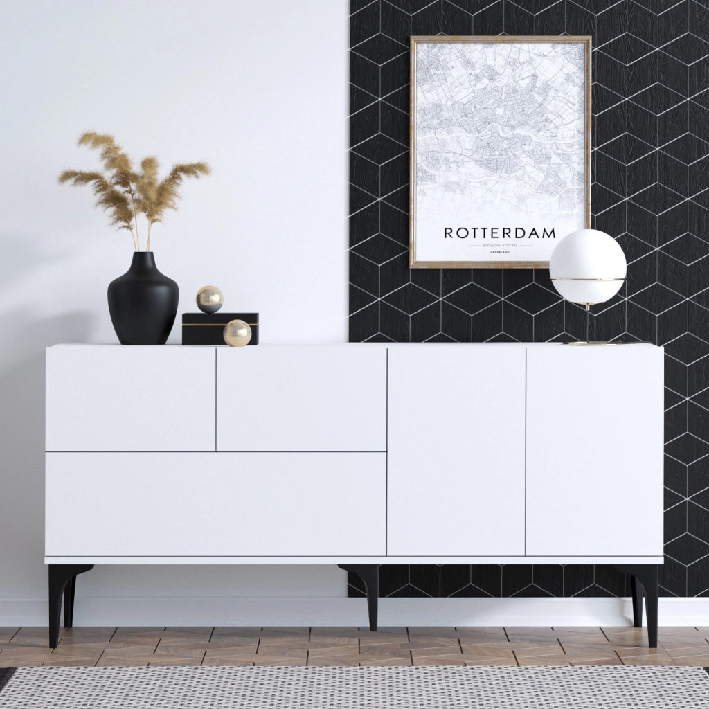 Credenza in legno "Ginny" - 150 x 35 x 75 cm - Bianco