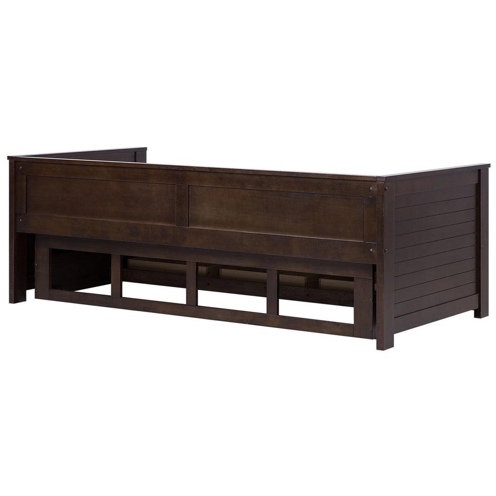 Letto Allungabile Legno MDF di colore Marrone 3 Cassetti a Doghe 90/180 x 200 cm