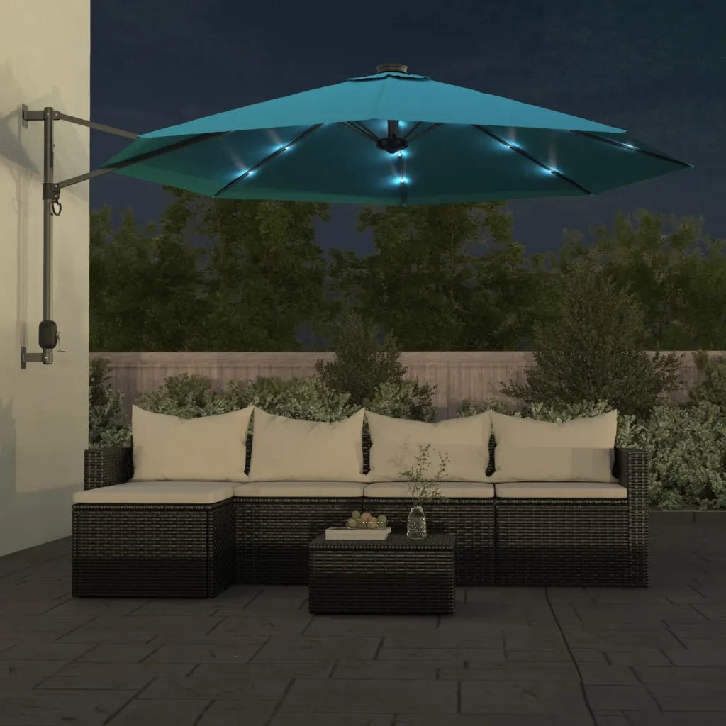 Ombrellone a Parete con LED Blu Mare 290 cm 362894