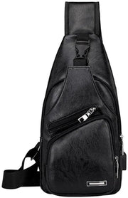 Borsa da Spalla in Pelle con Porta USB per Uomo, Borsa da Trasporto con Porta USB per Attività All'Aperto, Nero