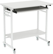 Scrivania mobile per computer con ruote, scrivania con ampia superficie di lavoro, estrattore per tastiera, supporto per CPU e ganci, tavolo per PC industriale, per casa e studio, 80 x 50 x 75