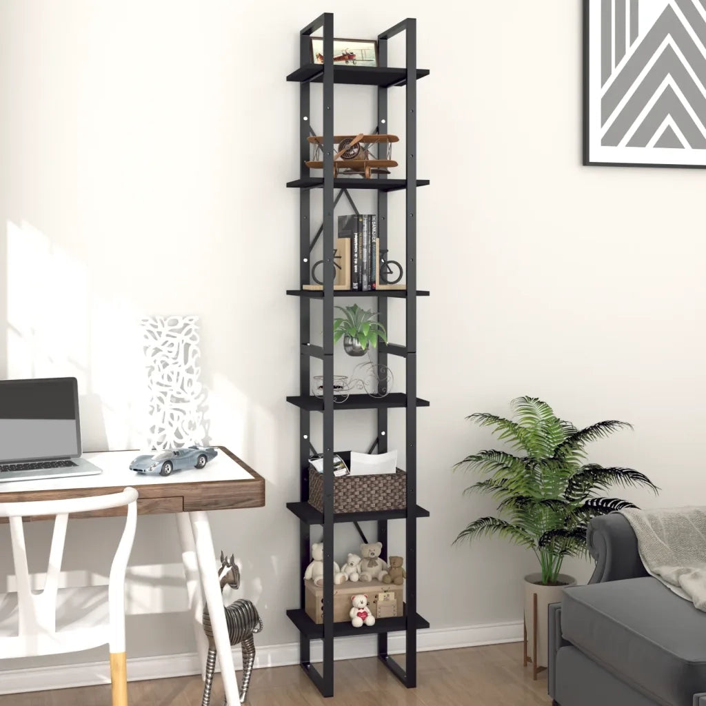Libreria a 6 Ripiani Nera 40x30x210 cm in Legno Multistrato 806498