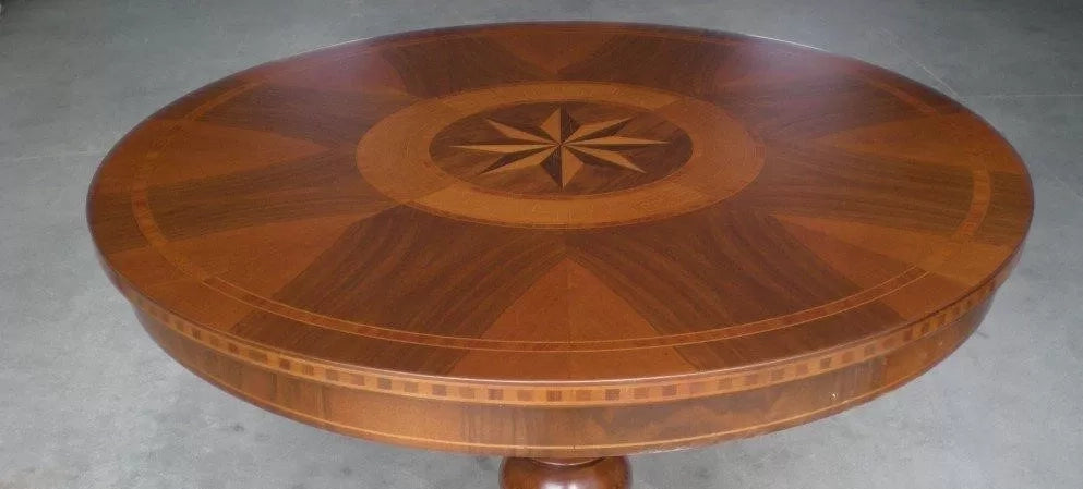 Tavolo rotondo in legno intarsiato misura diametro 90 h.78 - Mobili 2G