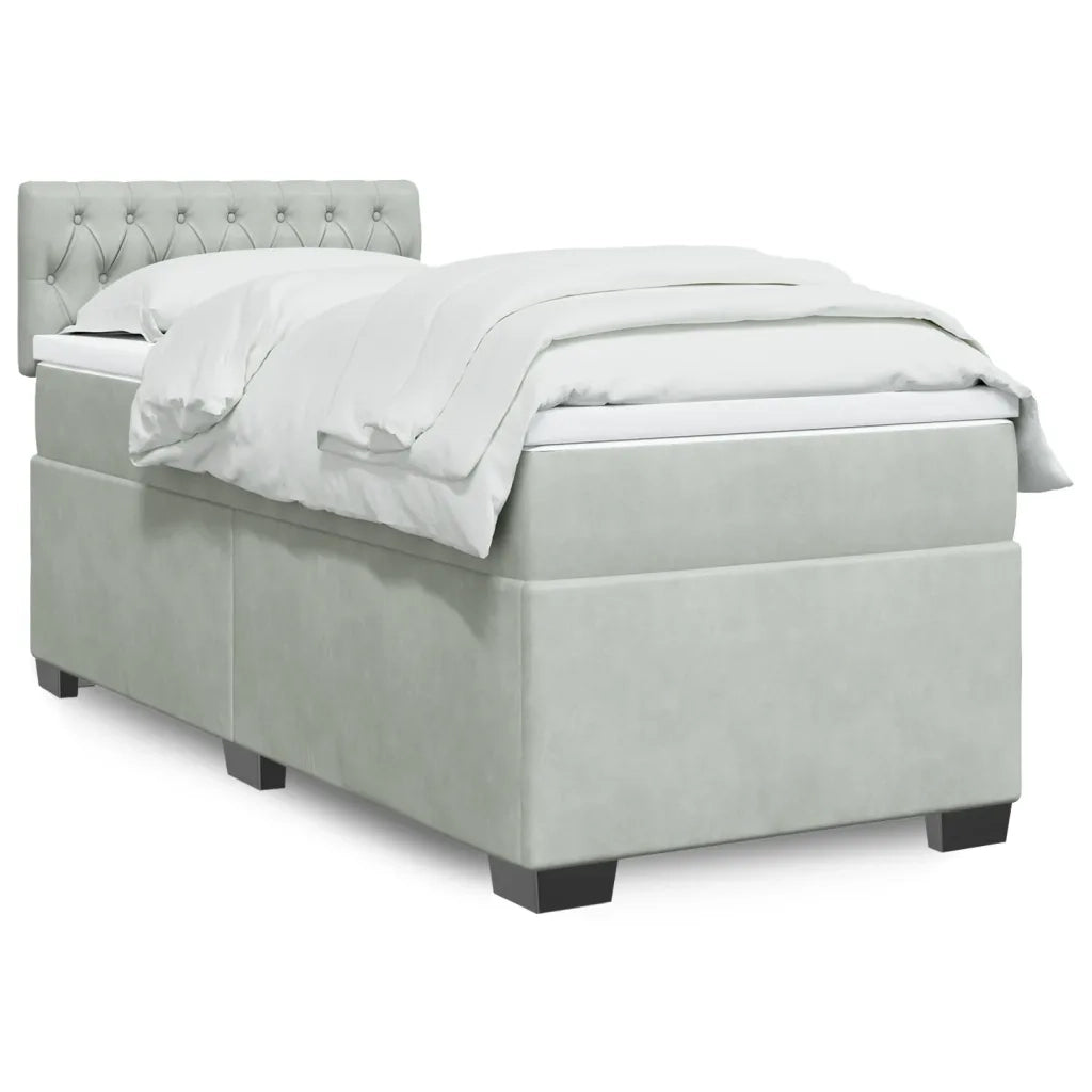 Giroletto a Molle con Materasso Grigio Chiaro 90x190 cm Velluto