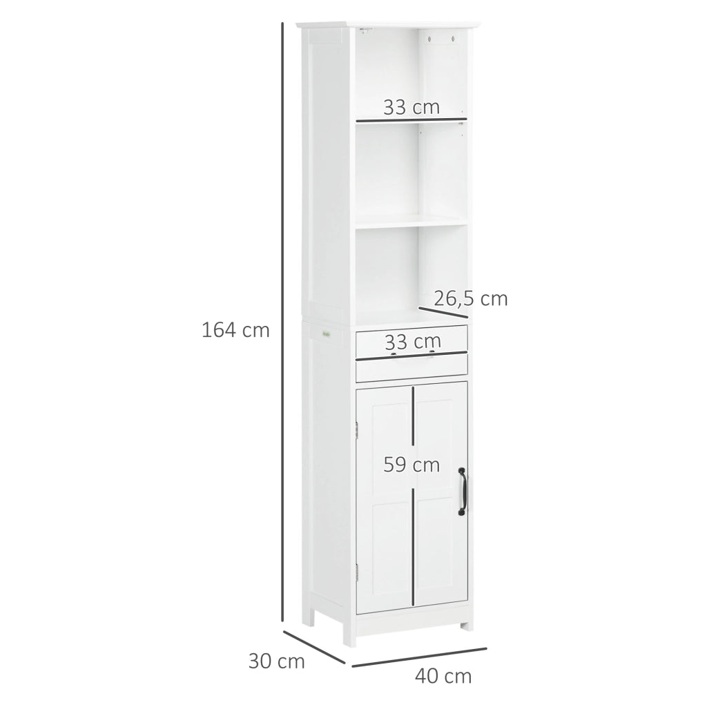 Colonna bagno con 3 scomparti aperti, cassetto e ripiano regolabile ¨C Minimal ¨C bianco 40x30x164