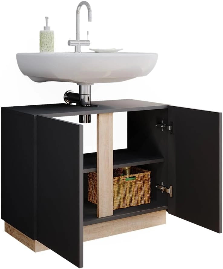Mobile sottolavabo per bagno Gloria, Antracite, 70.4 x 55.5 cm con 2 porte, con apertura per sifone e compatibile con la serie Gloria