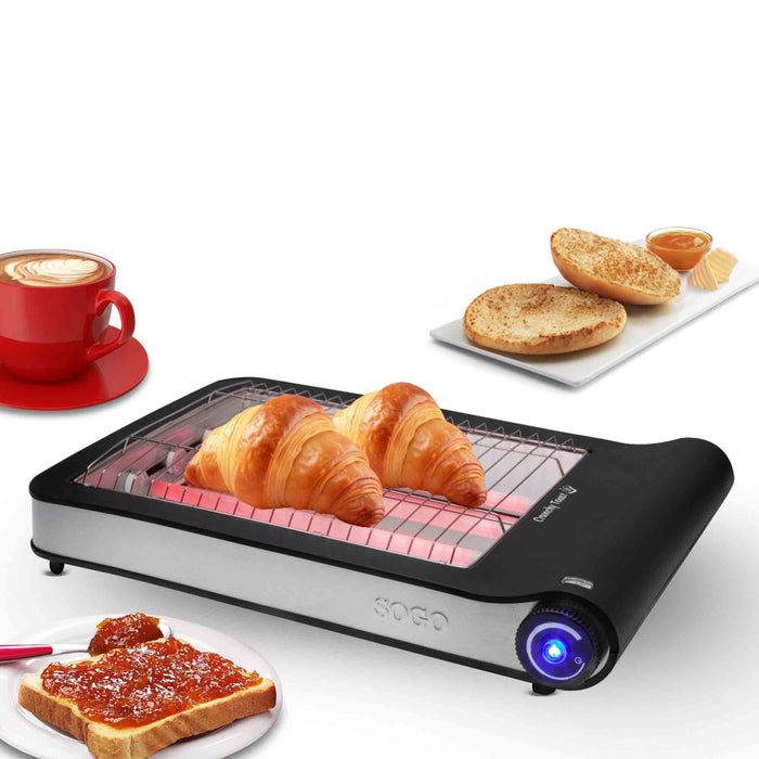 SOGO tostapane orizzontale 925W in acciaio e plastica con 3 elementi quarzo 6 livelli tostatura vassoio estraibile per pane e panini
