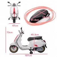 Moto Elettrica per Bambini a Licenza Vespa con Rotelle, Fanale e Musica, in PP e Metallo, 107x47x73 cm, Bianco
