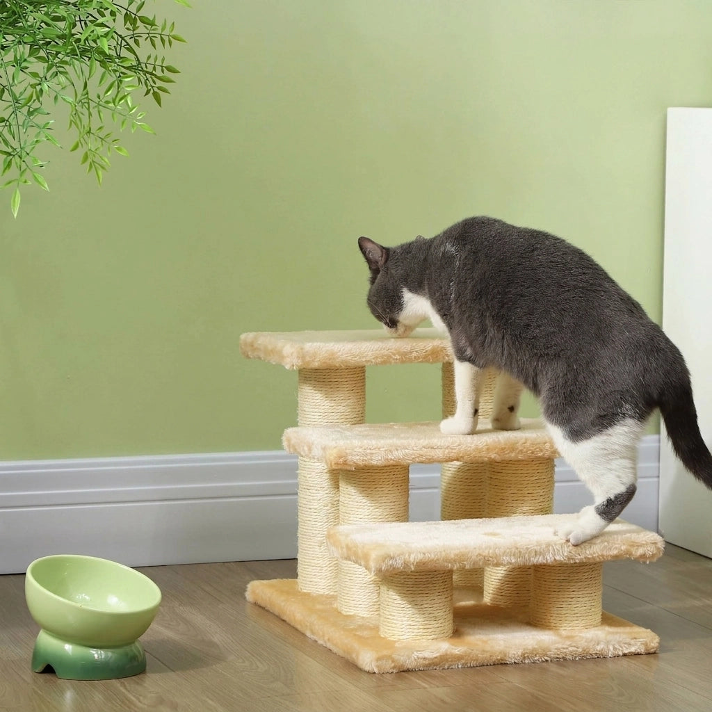 Scaletta per Cani e Gatti in Peluche Crema con Altezza Gradino 11 cm