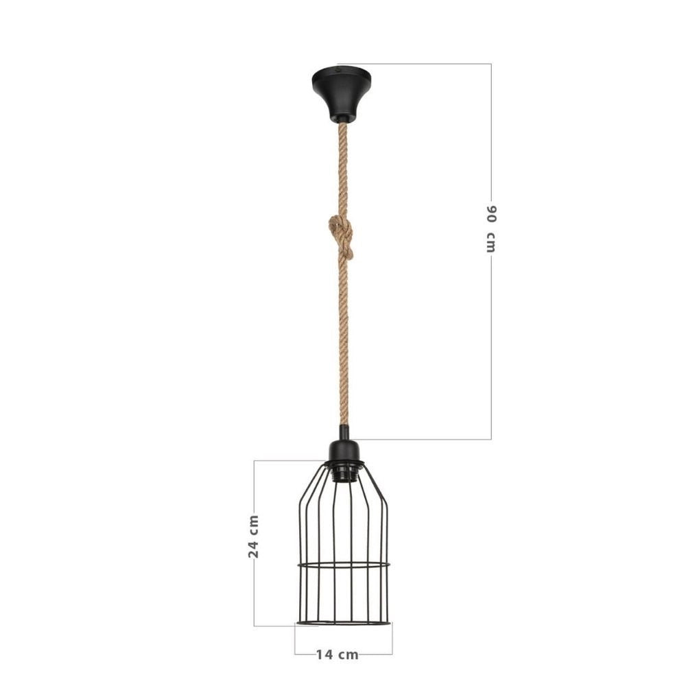 Lampada a sospensione Halat ASZ0549 in metallo nero e corda EFFEZ