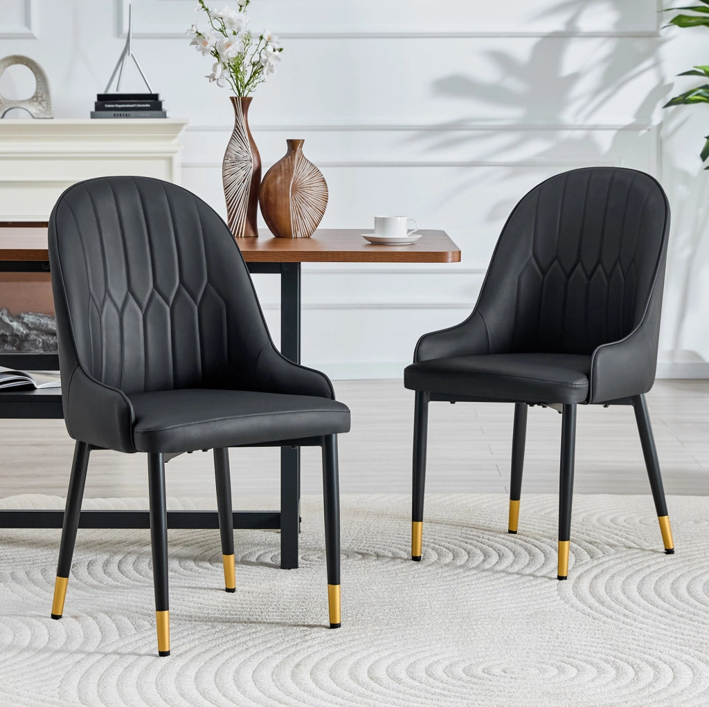 Set di 2 sedie da pranzo con schienale a fulmine in pelle PU nera