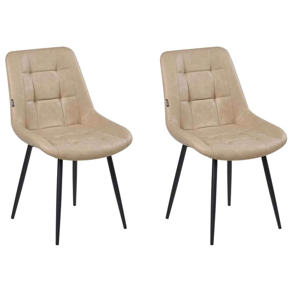 Set 2 Sedie da Pranzo in ecopelle beige Gambe in Acciaio Nero sedie imbottite