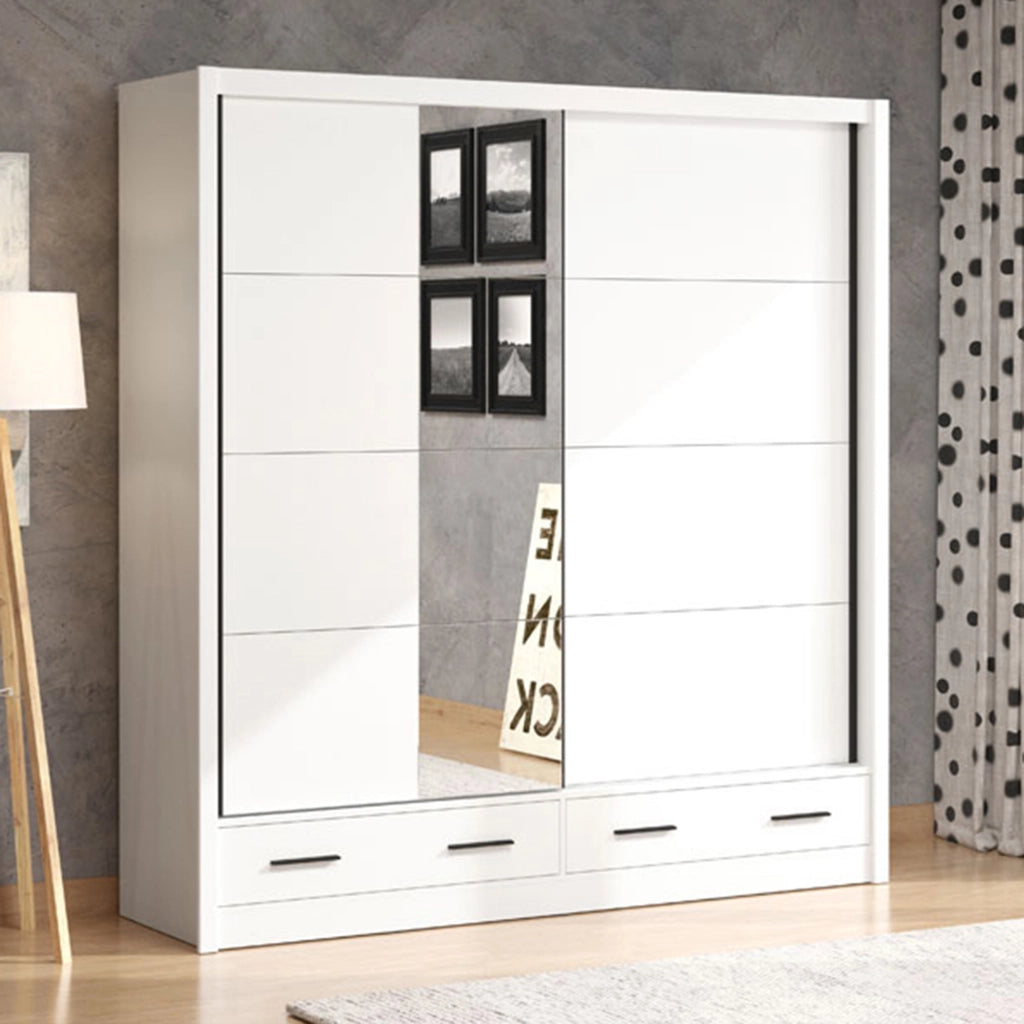 Armadio Camera da Letto Copala, Guardaroba 2 Ante 4 Ripiani, 205x216h cm Bianco Opaco