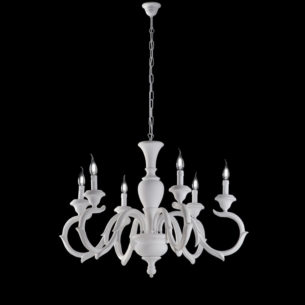 Lampadario in legno bianco shabby 6 luci Fiorenza