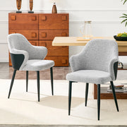 Set 2 sedie da pranzo in tessuto grigio e PU nero con gambe in metallo, altezza 83 cm