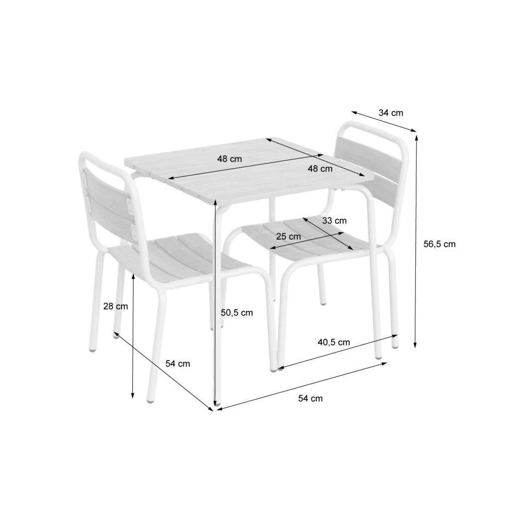 Set tavolo da giardino per bambini in acciaio e legno con 2 sedie,
