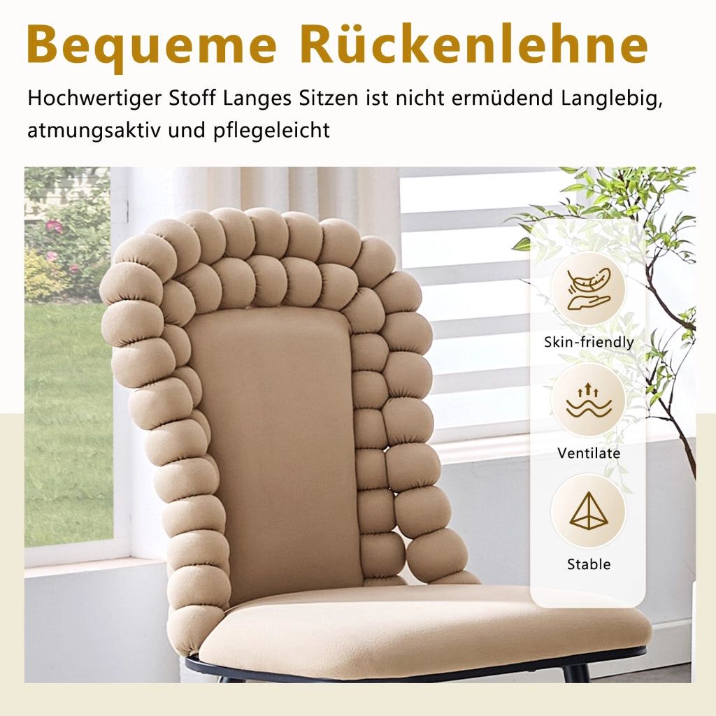 Sedia da Pranzo Set da 2 con Schienale Alto a Catena di Sfere e Gambe in Metallo Velluto Cammello