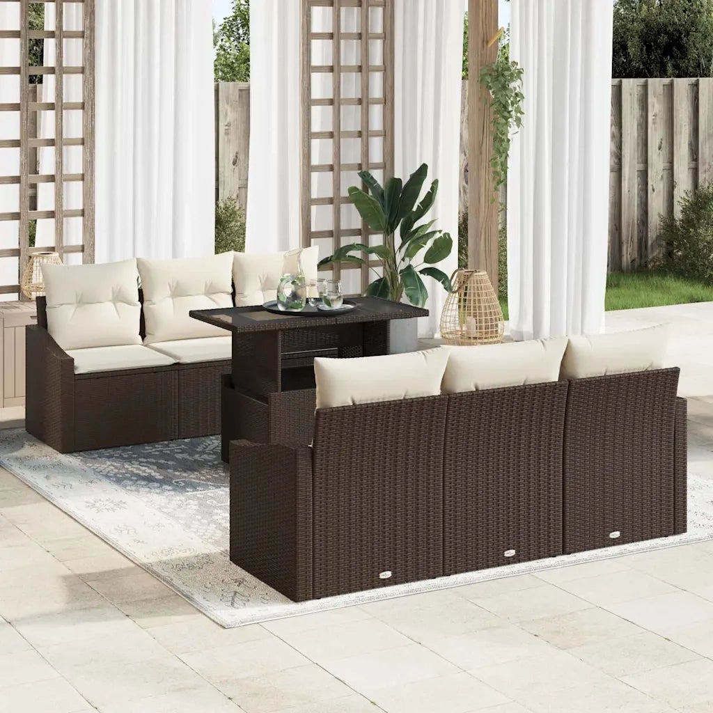 Set Divano da Giardino 7 pcs Marrone e Crema polyrattan 3348924