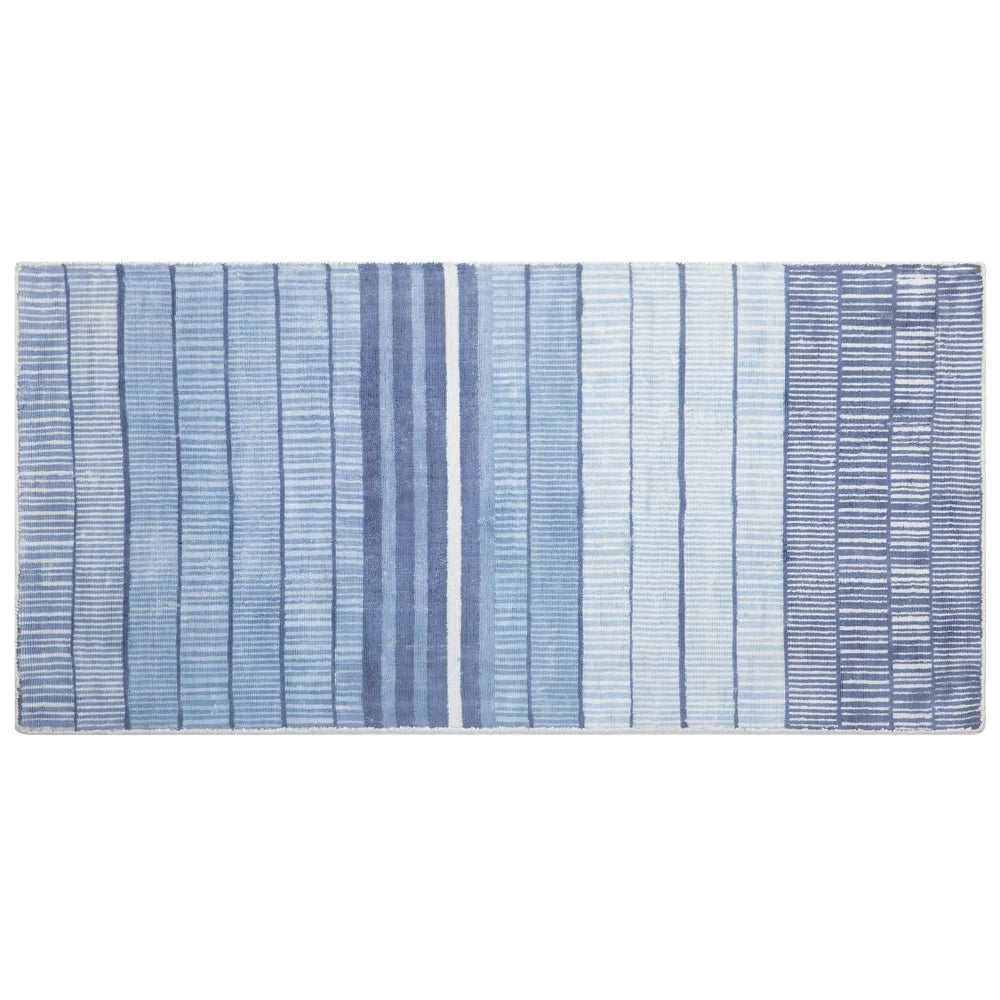 Tappeto Blu Viscosa 80 x 150 cm Motivo Geometrico Rigato Intrecciato a Mano