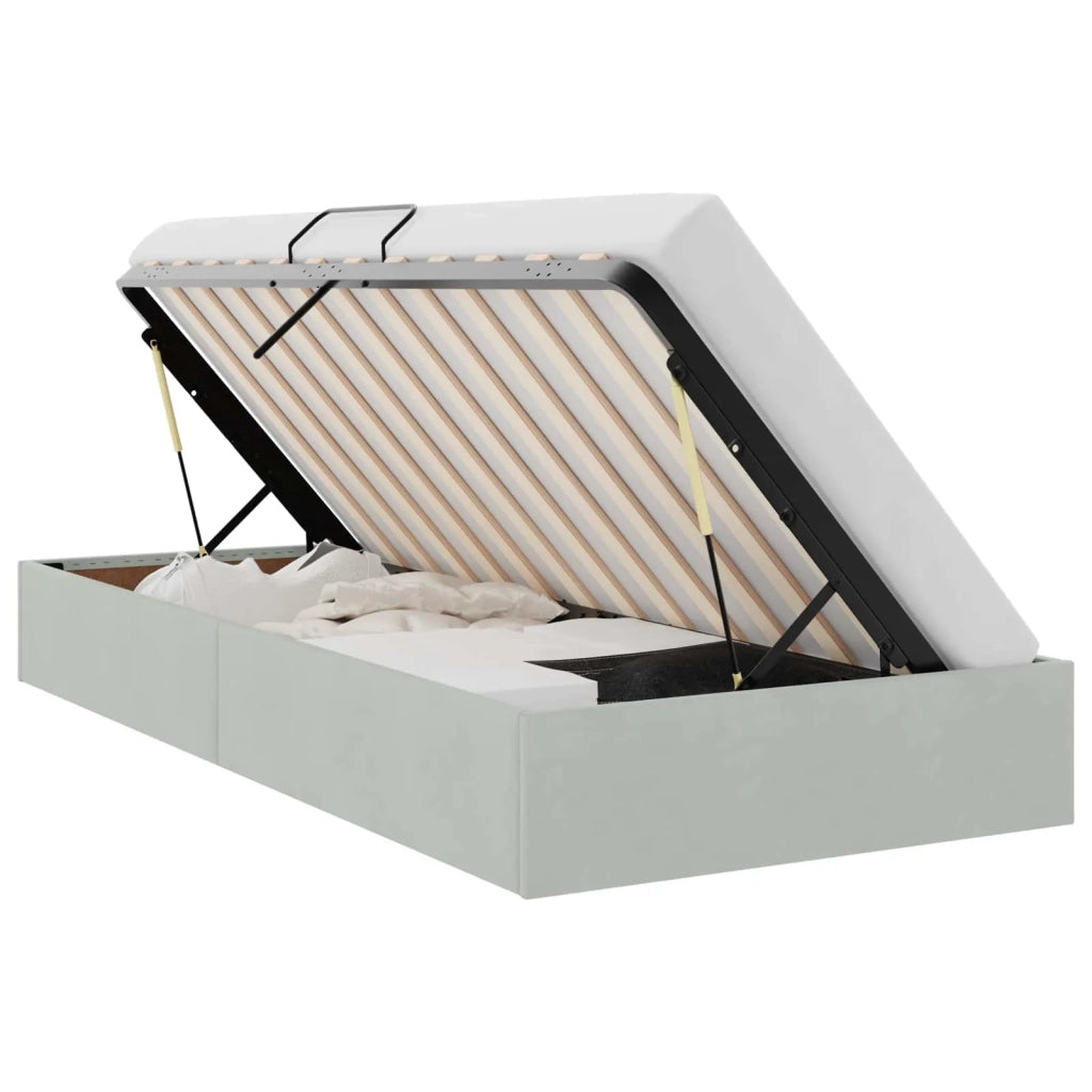 Letto singolo | Letto per adulti | Letto ottomano Grigio Chiaro 90 x 200 cm Velluto