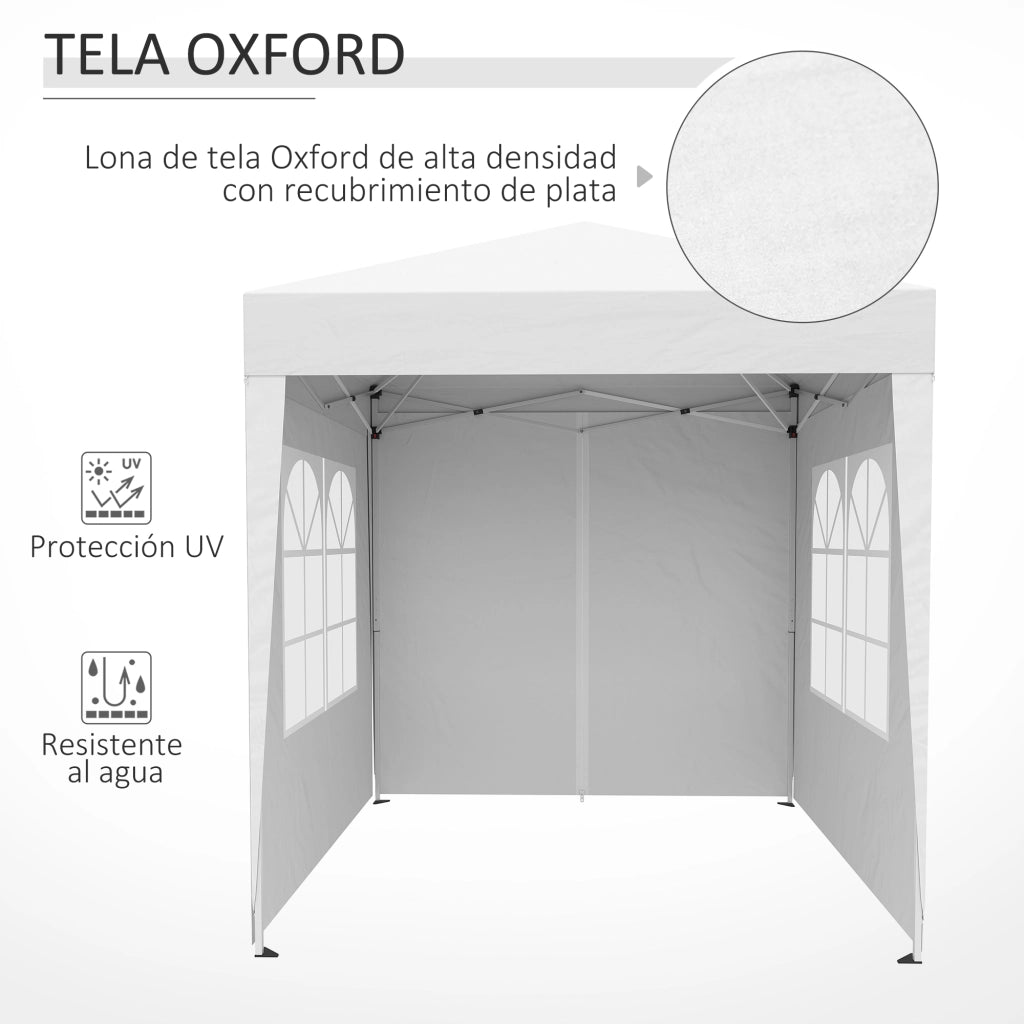 Gazebo da Giardino 2x2m ¨C Zephmum ¨C Tela Oxford 4 Pareti Laterali 2 Porte 2 Finestre Bianco