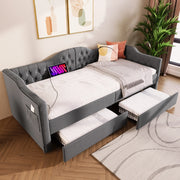 Letto Divano 90 x 190 cm; Letto Singolo con 2 Cassetti; USB e Tipo C; senza Materasso; Lino Grigio