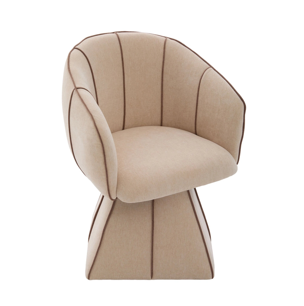 Poltrona girevole in tessuto Chenille colore cammello; 56x54x74;5 cm; con schienale ergonomico