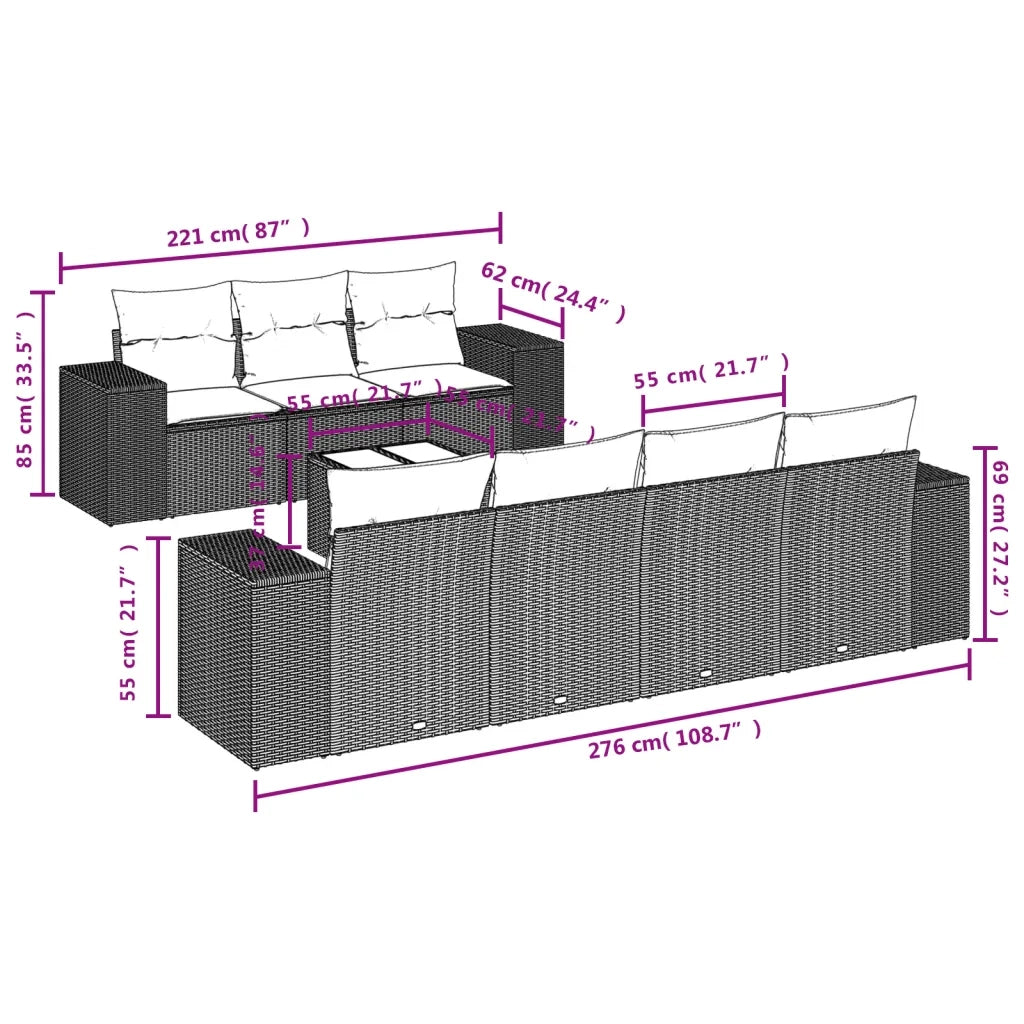Set Divano da Giardino 8pz con Cuscini Grigio Chiaro Polyrattan 3254669