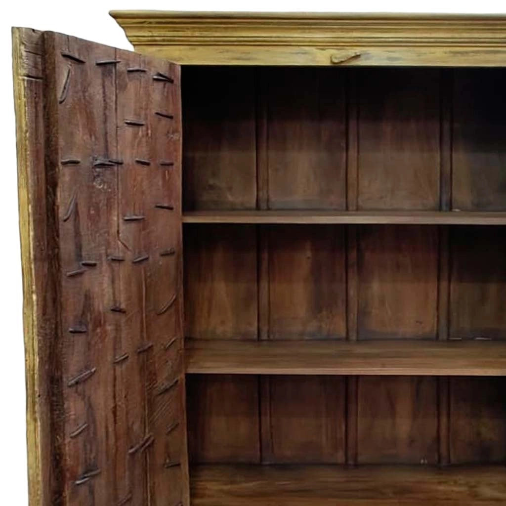 Armadio in legno con finitura artigianale marrone, 120x46x170h cm