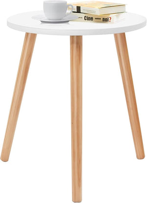 Tavolino da Salotto Rotondo, Tavolo Moderno con Gambe in Legno Massello, Tavolino Laterale per Soggiorno, Ufficio e Camera da Letto, Portata 50kg