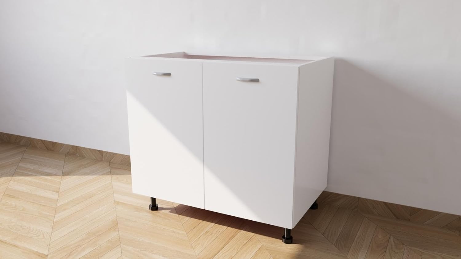 Base per lavello d’appoggio completa di 2 ante spedizione in kit Lunghezza 80 Profondità 55 Altezza 72 esclusi piedini Altezza piedini 10 cm in colore bianco