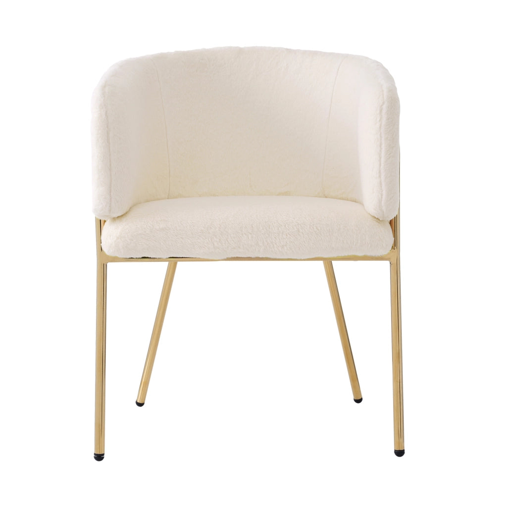 Sedia relax in stile leggero lusso, rivestimento in pelliccia sintetica bianca, struttura con gambe in metallo