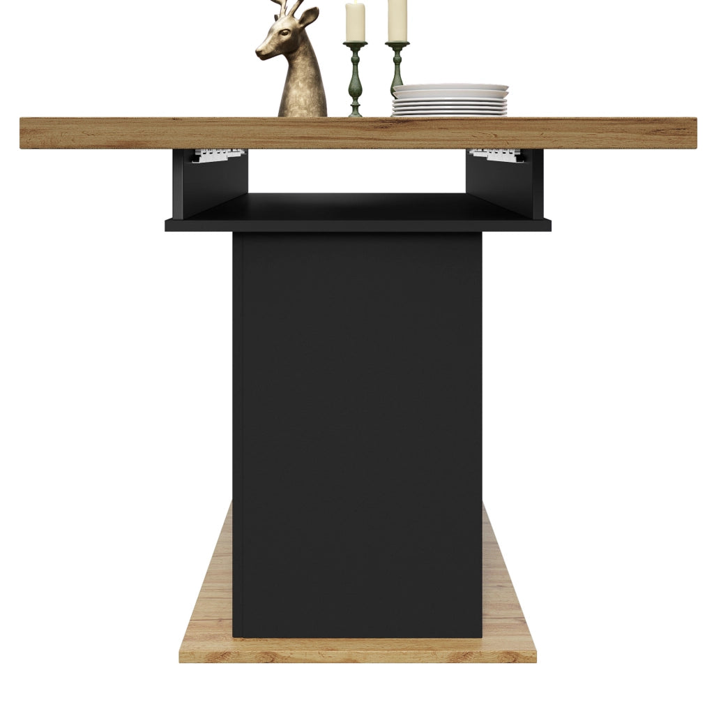 Tavolo allungabile 110-140x80x75 cm con LED e USB; 2 cassetti; MDF nero e naturale
