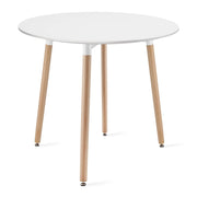 Tavolo rotondo VALORA KAMI - Tavolo da pranzo bianco moderno con gambe in faggio