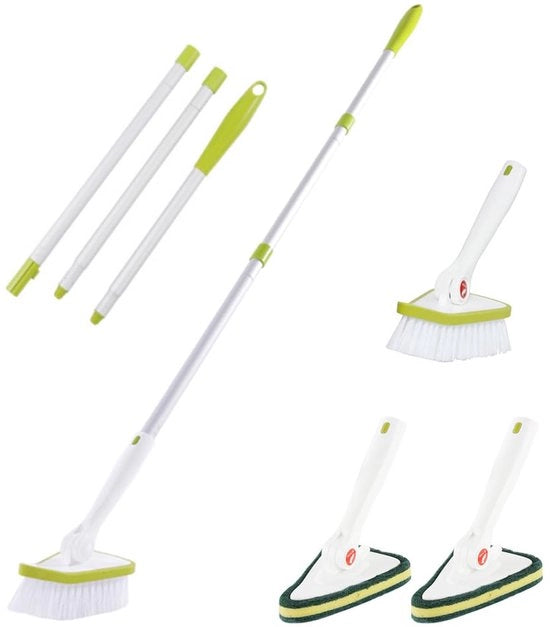 Set di spazzole da bagno 2 in 1 con asta di 116,8 cm estendibile, setole rigide rimovibili, doccia, bagno
