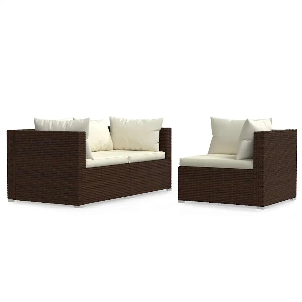 Salotto da Giardino-Set Divani da Giardino 3 pz con Cuscini in Polyrattan Marrone