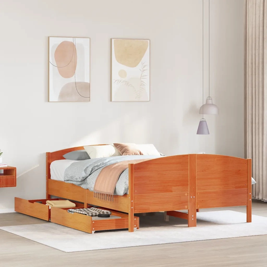 vidaXL Letto senza Materasso Marrone Cera 135x190 cm in Legno di Pino