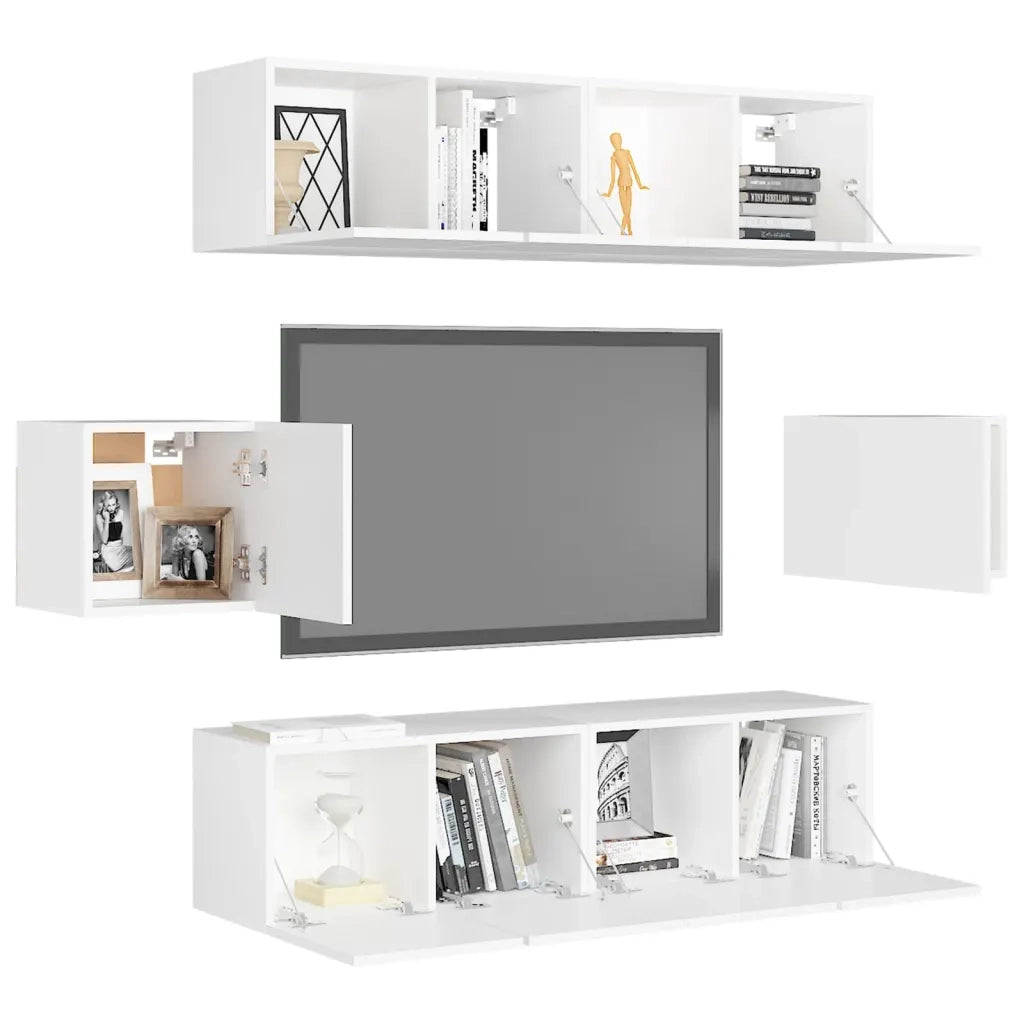 Set Mobili Porta TV 6 pz Bianco in Legno Multistrato 3078682