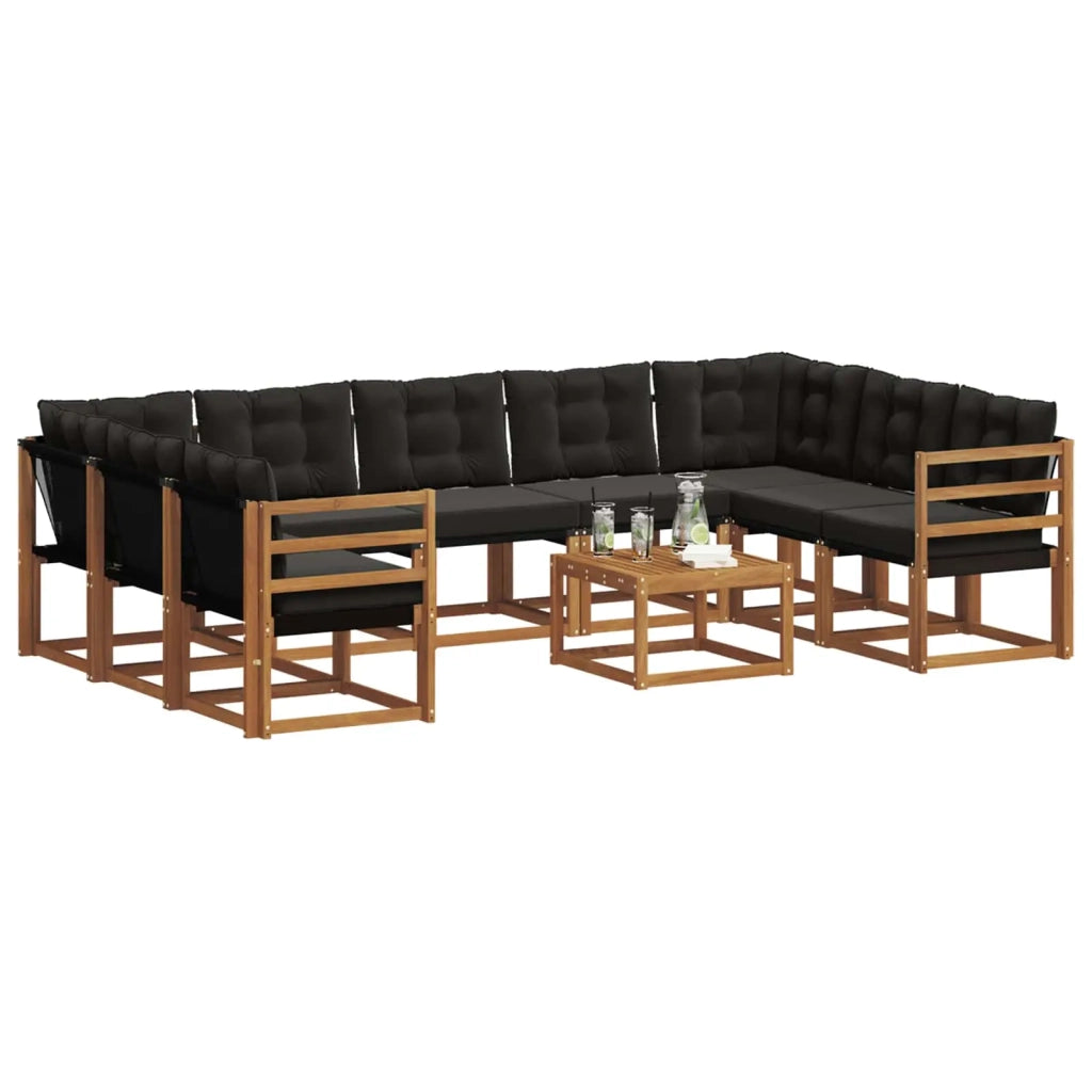 Set di divani da esterno con cuscino 10 pcs Naturale e Nero 3369063