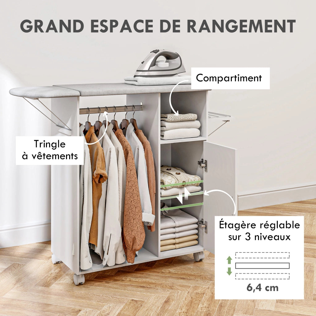 Armadio da stiro con ruote ¨C Zephmum ¨C Bianco 127x42.5x99 cm