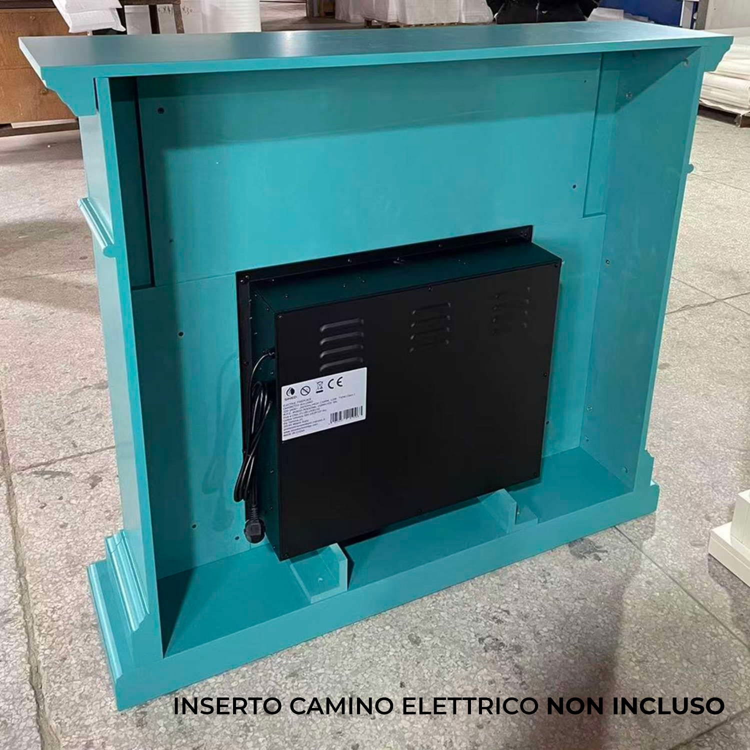 Cornice da Pavimento per Inserto Camino Elettrico 95x102x21,5 cm in MDF Sined Lipari Turchese