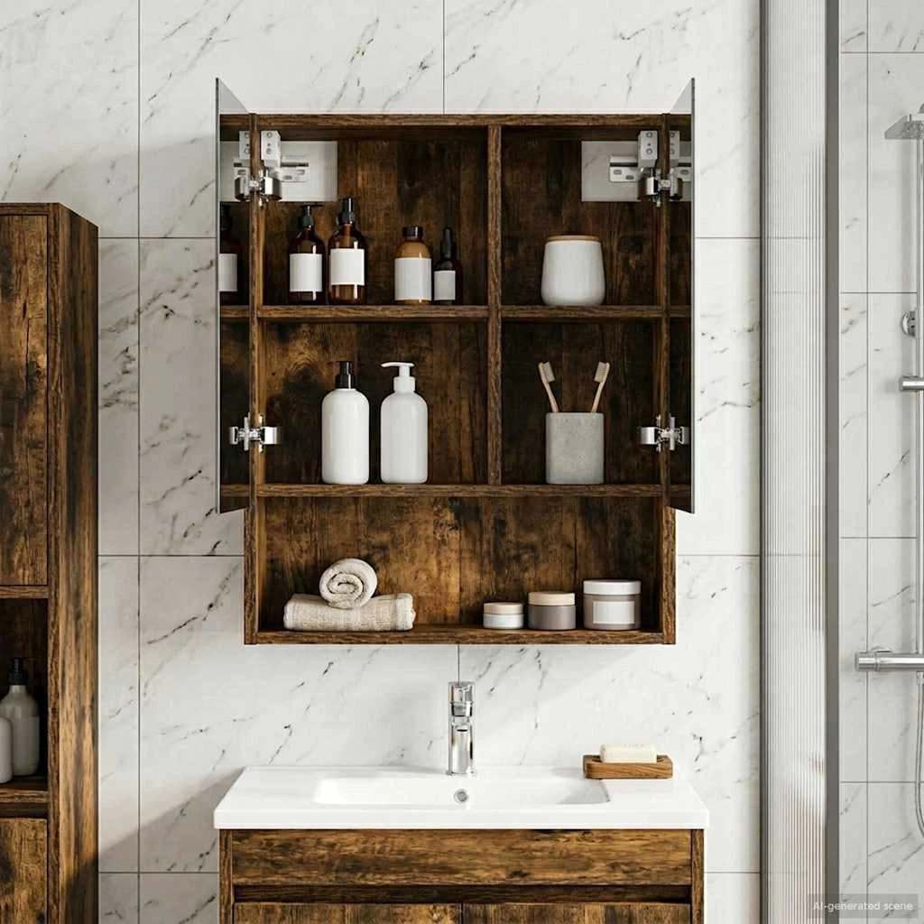 Mobiletto per specchio da bagno Rovere fumé 50 x 14,5 x 70 cm 889203