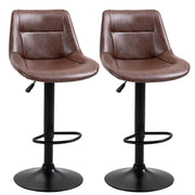 Set 2 Sgabelli da Bar Vintage 46,5x50x88-108 cm Seduta in Finta Pelle Marrone